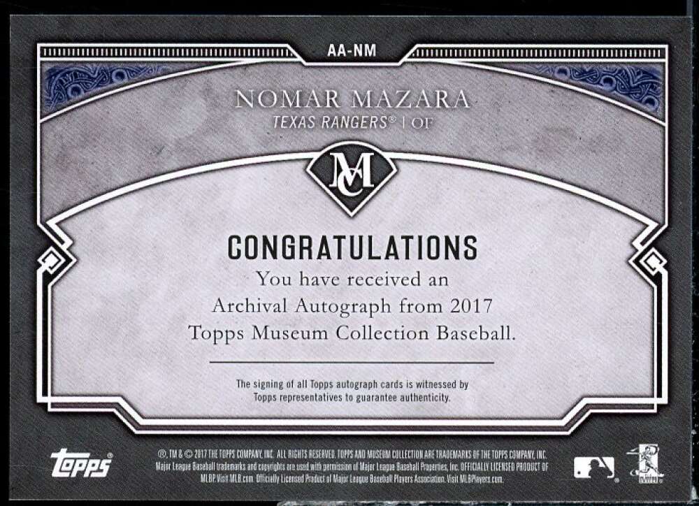 Nomar Mazara Card 2017 Topps Museum Collection Archival Autographs Copper #AANM  Image 2