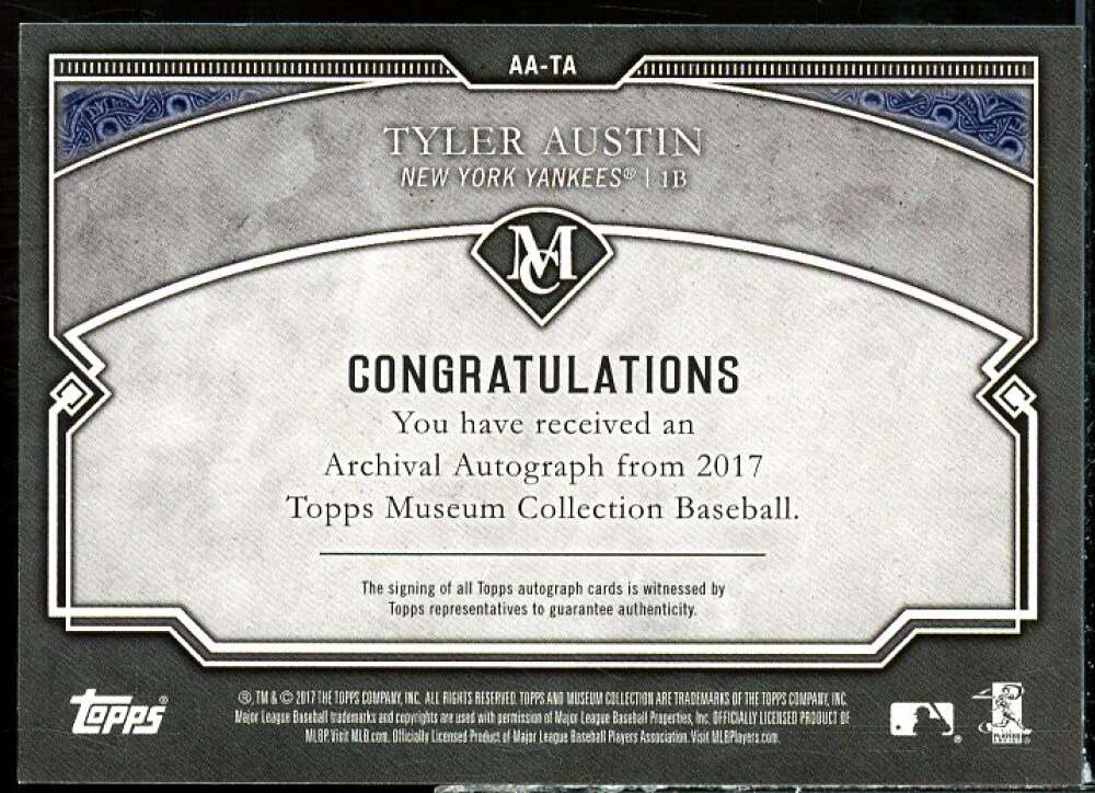 Tyler Austin Card 2017 Topps Museum Collection Archival Autographs #AATA  Image 2