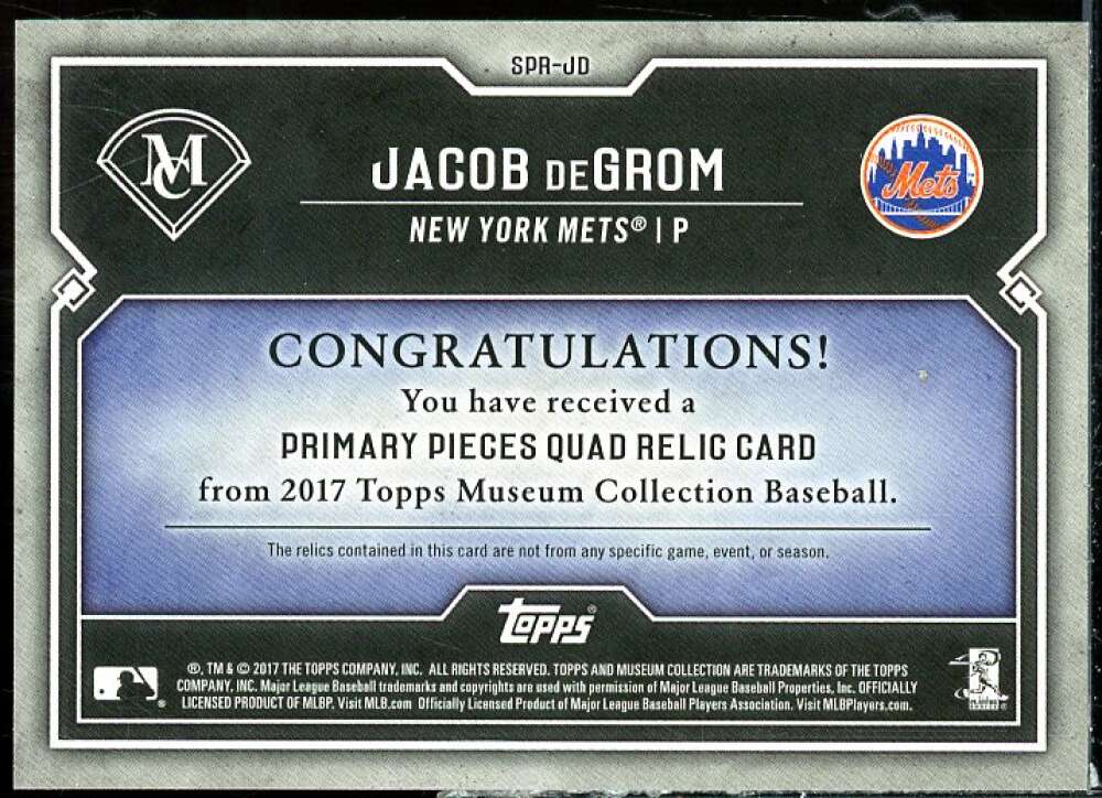 Jacob deGrom 2017 Topps Museum Collection Primary Pieces Quad Relics #SPRJD  Image 2