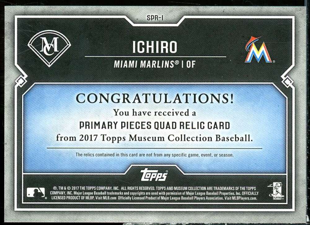 Ichiro 2017 Topps Museum Collection Primary Pieces Quad Relics Copper #SPRI  Image 2