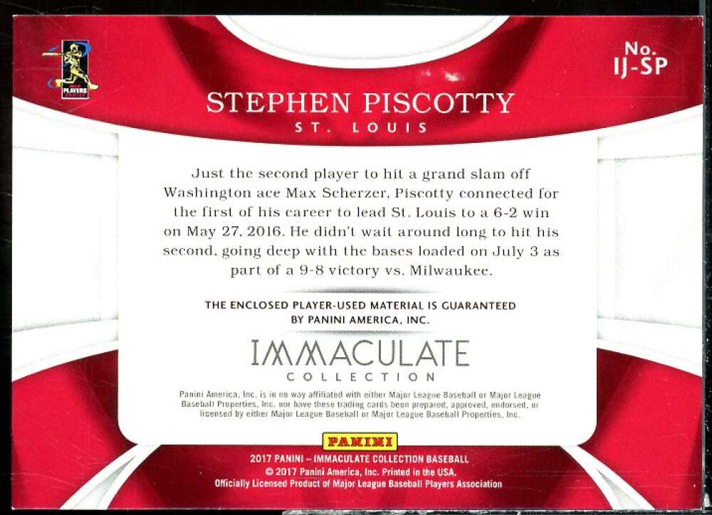 Stephen Piscotty 2017 Immaculate Collection Jumbo Materials Jersey Number #69  Image 2
