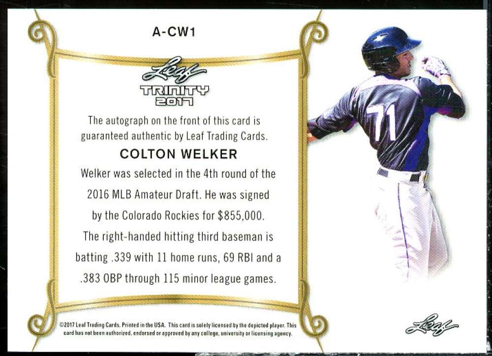 Colton Welker Card 2017 Leaf Trinity #ACW1  Image 2