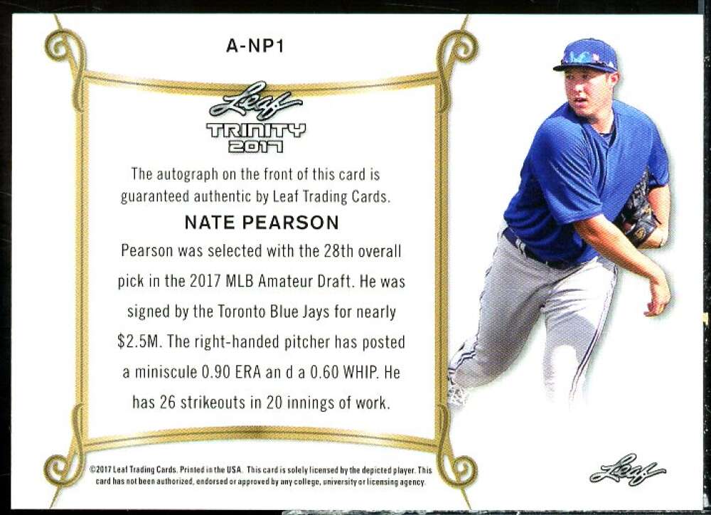 Nate Pearson Card 2017 Leaf Trinity #ANP1  Image 2
