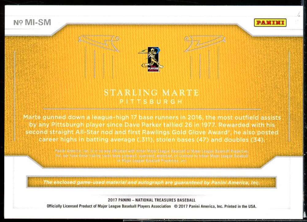 Starling Marte Card 2017 Panini National Treasures Material Ink #7  Image 2