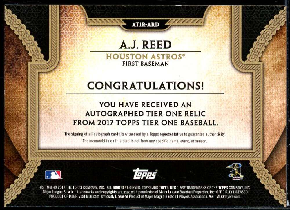 A.J. Reed Card 2017 Topps Tier One Autograph Relics #T1ARARD  Image 2