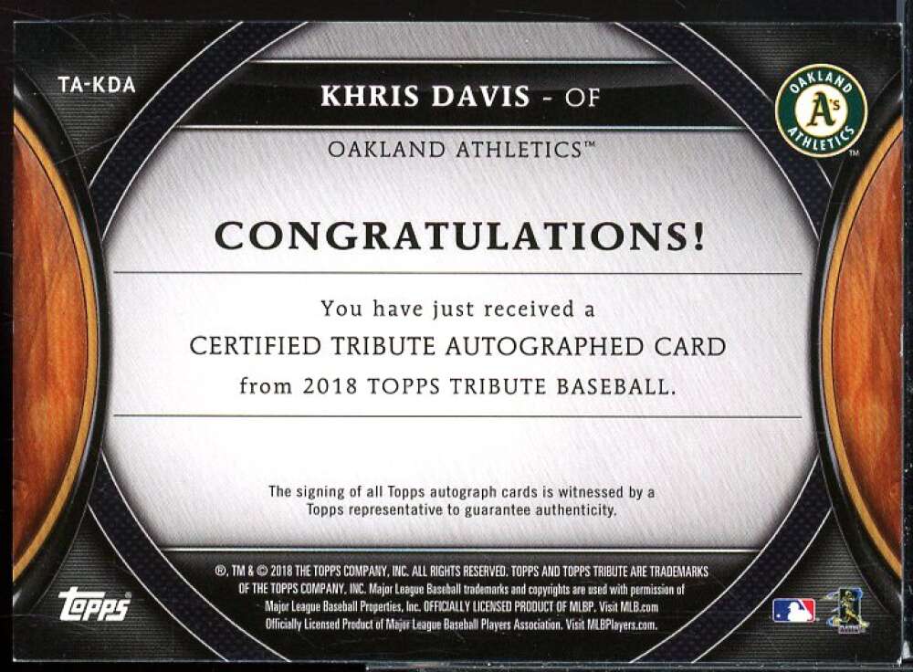Khris Davis Card 2018 Topps Tribute Autographs #TAKDA  Image 2