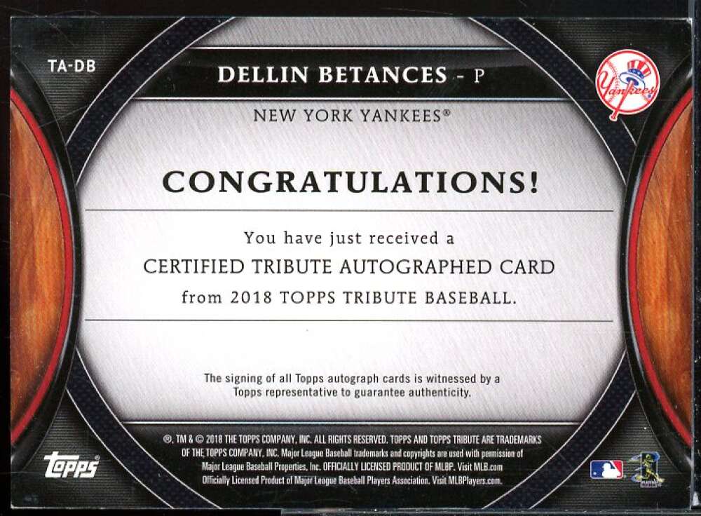 Dellin Betances Card 2018 Topps Tribute Autographs #TADB  Image 2