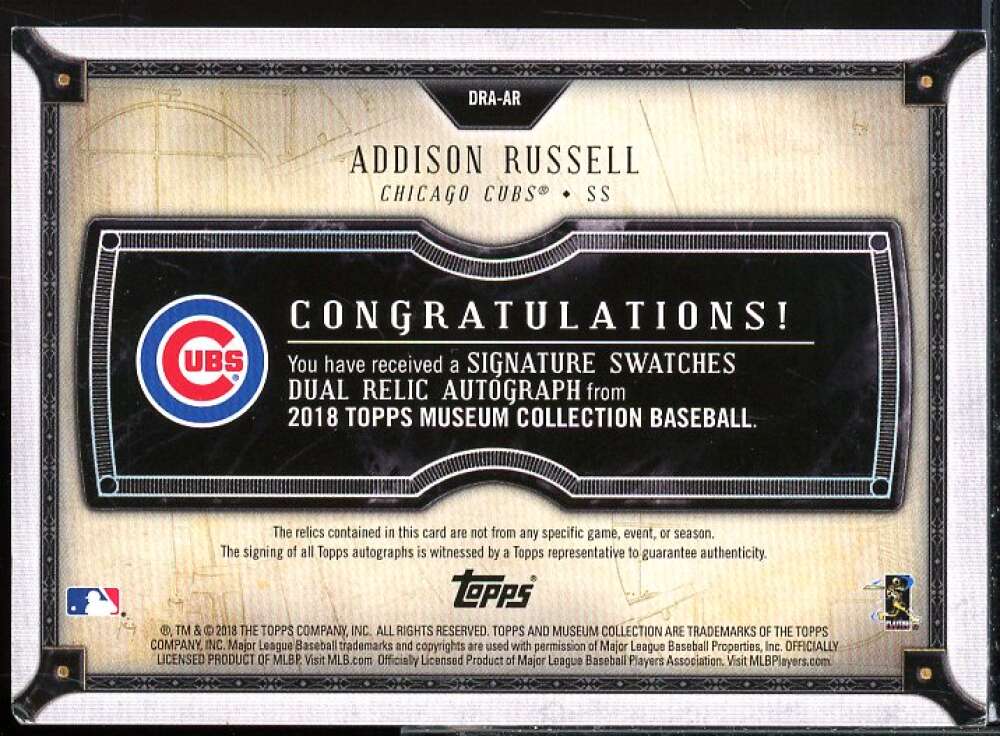 Addison Russell 2018 Museum Collection Signature Swatches Dual Relic AU #DRAAR  Image 2