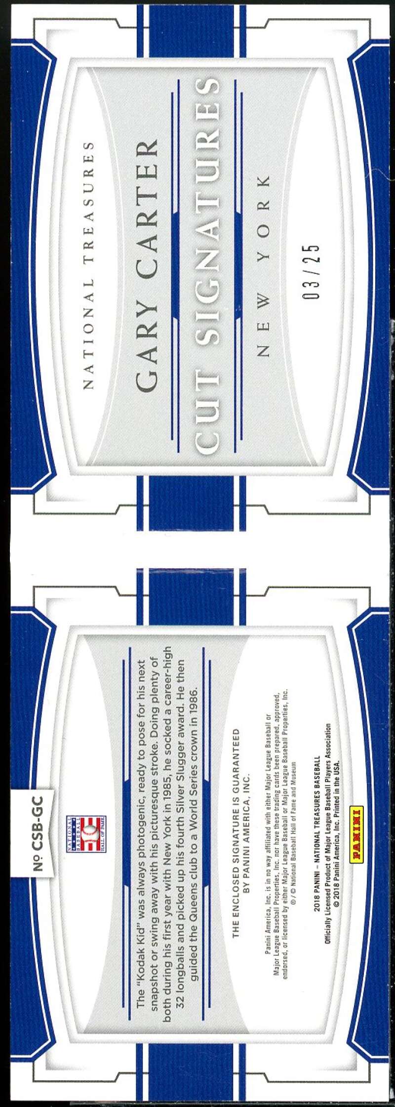Gary Carter Card 2018 Panini National Treasures Cut Signature Booklets #11  Image 2