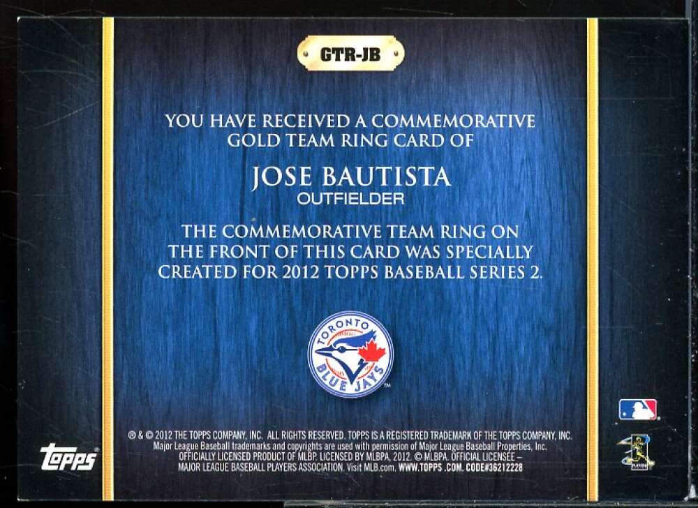 Jose Bautista Card 2012 Topps Team Rings #JBA  Image 2