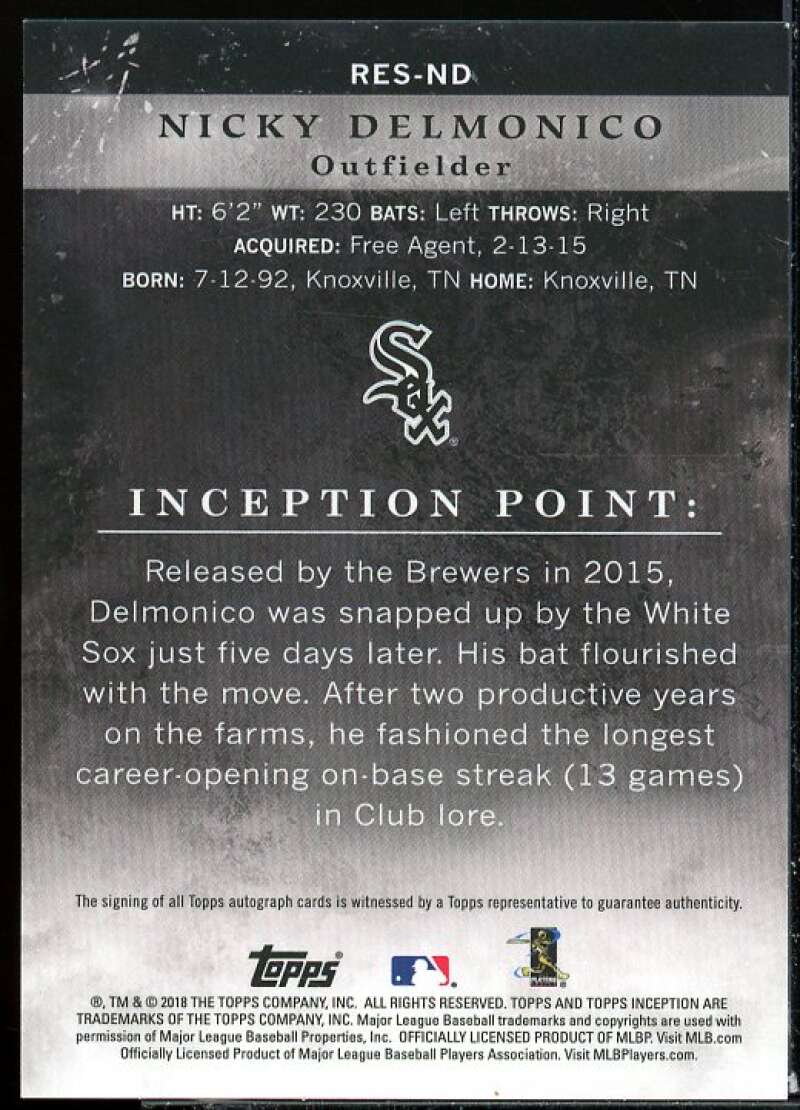 Nicky Delmonico 2018 Topps Inception Rookies Emerging Stars AU Magenta #RESND  Image 2