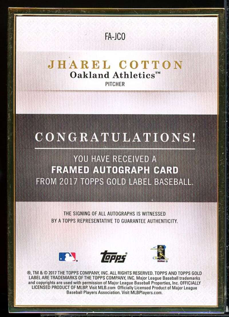 Jharel Cotton Card 2017 Topps Gold Label Framed Autographs Black #FAJCO  Image 2