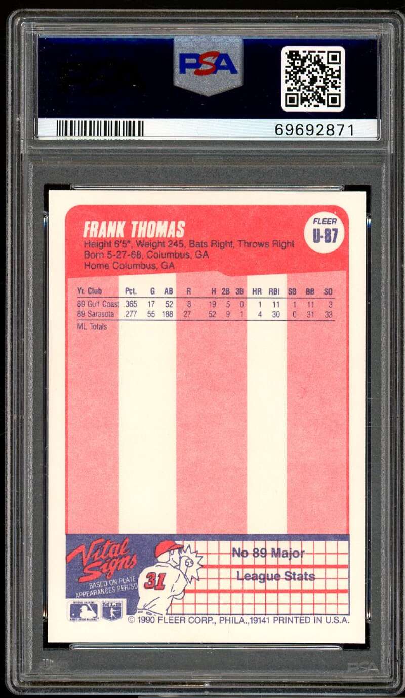 Frank Thomas Rookie Card 1990 Fleer Update #U-87 PSA 9 Auto Authentic Image 2