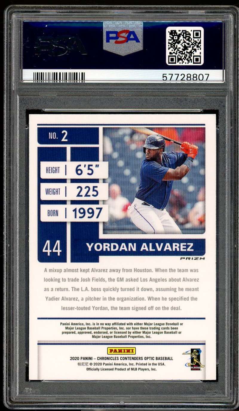 Yordan Alvarez Rookie Card 2020 Panini Chronicles Contenders Optic Holo #2 PSA 9 Image 2