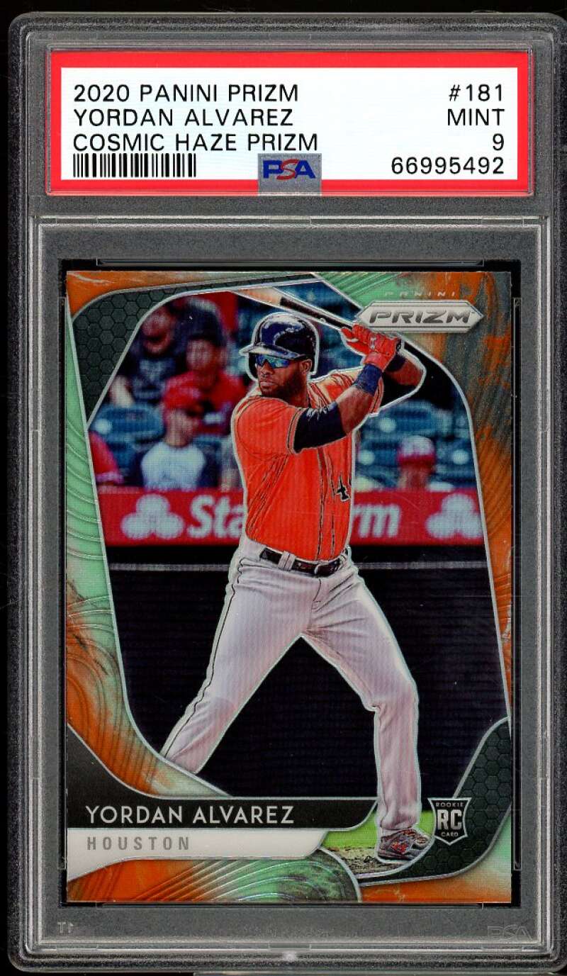 Yordan Alvarez Rookie Card 2020 Panini Prizm Cosmic Haze Prizm #181 PSA 9 Image 1