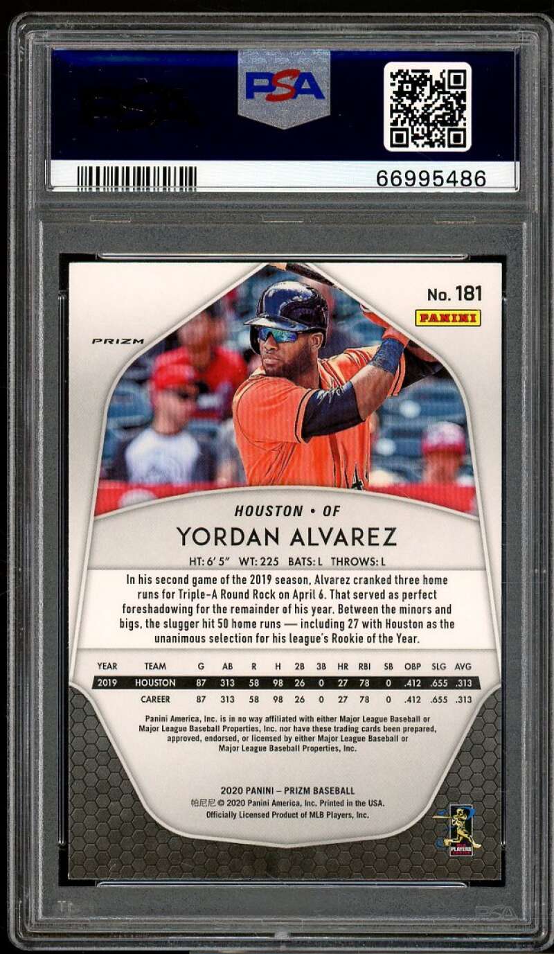 Yordan Alvarez Rookie Card 2020 Panini Prizm Green Prizm #181 PSA 9 Image 2