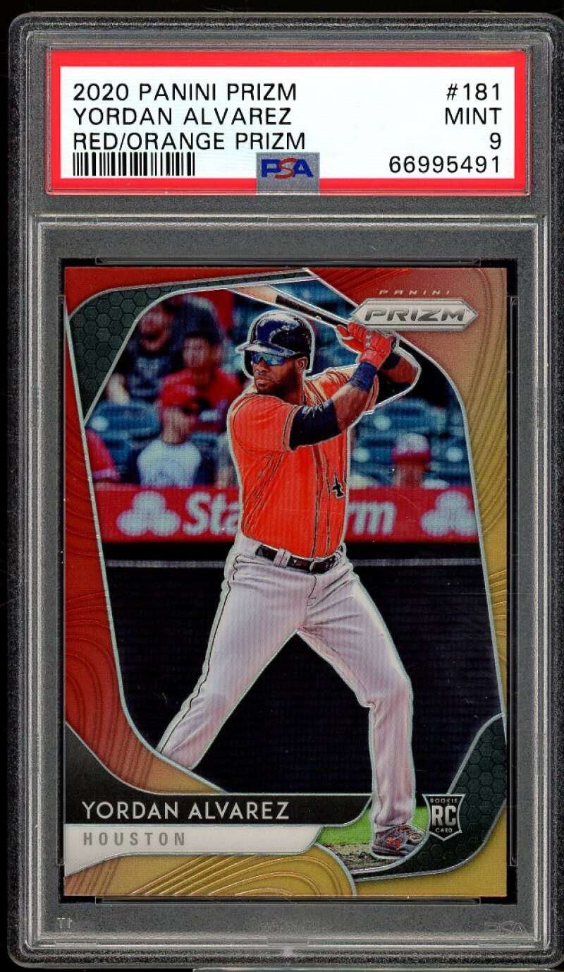 Yordan Alvarez Rookie Card 2020 Panini Prizm Red/Orange Prizm #181 PSA 9 Image 1