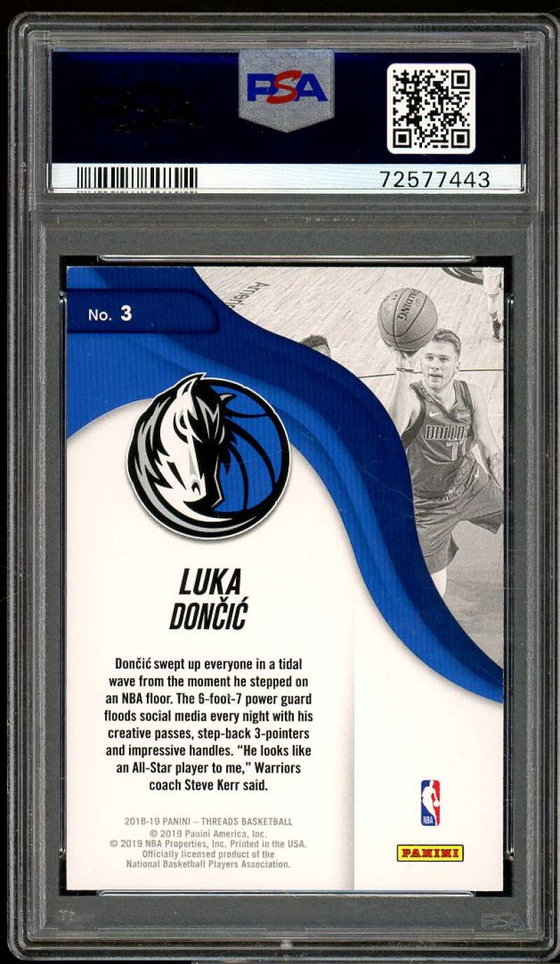 Luka Doncic Rookie Card 2018-19 Panini Threads next Wave #3 PSA 9 Image 2