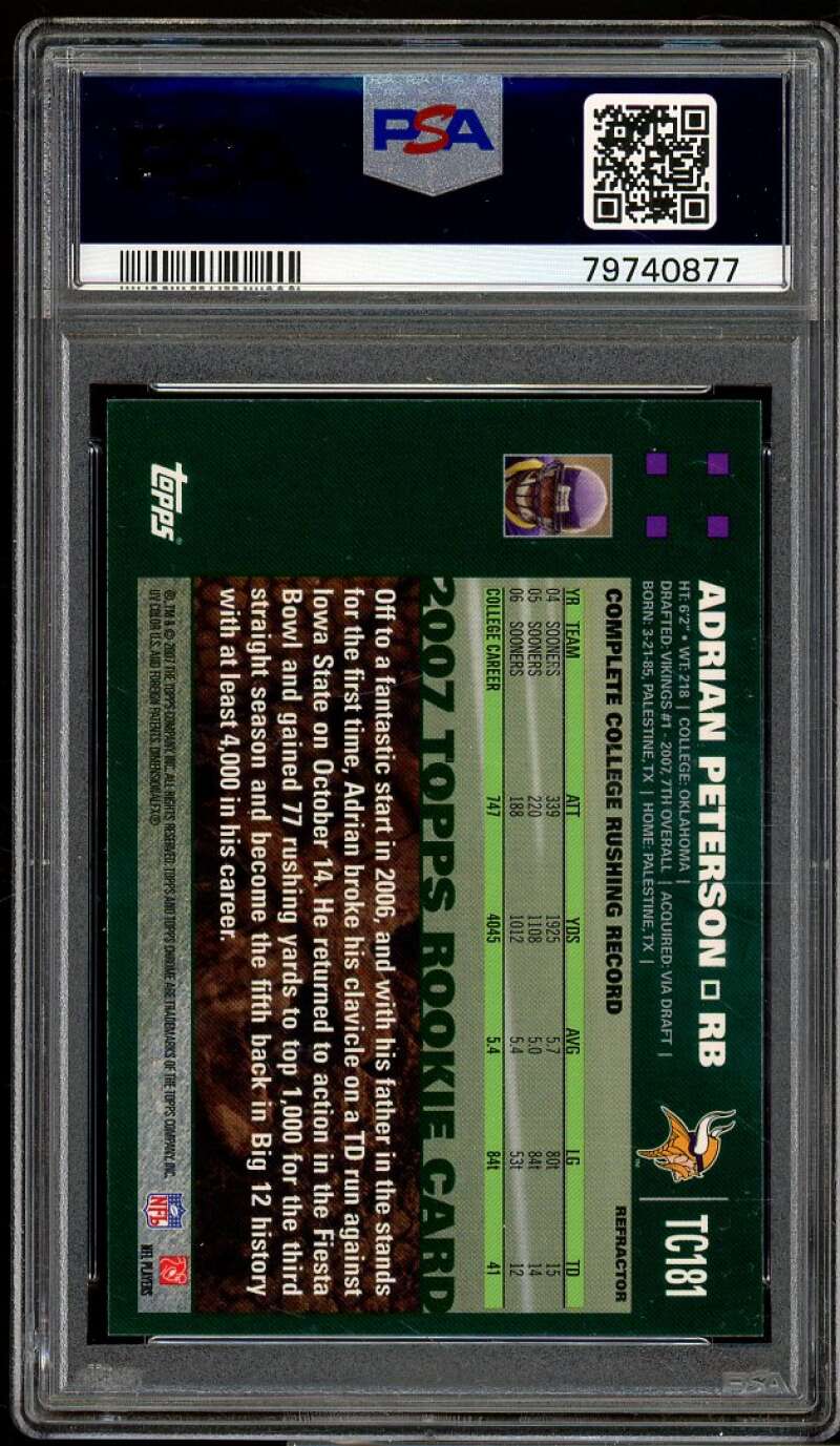 Adrian Peterson Rookie Card 2007 Topps Chrome Refractor #TC181 PSA 8 Image 2