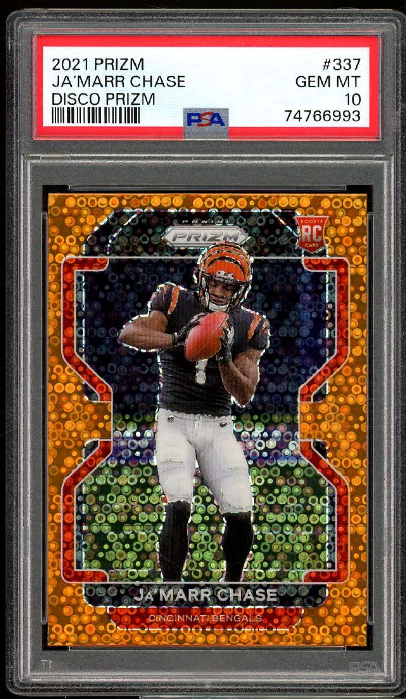 Ja'Marr Chase Rookie Card 2021 Panini Prizm Disco Prizm #337 PSA 10 Image 1