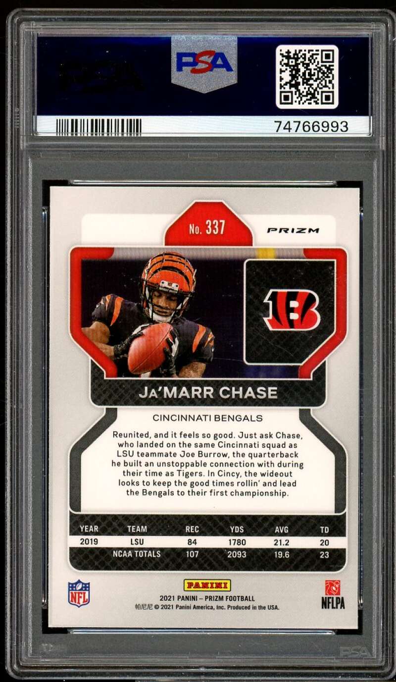 Ja'Marr Chase Rookie Card 2021 Panini Prizm Disco Prizm #337 PSA 10 Image 2