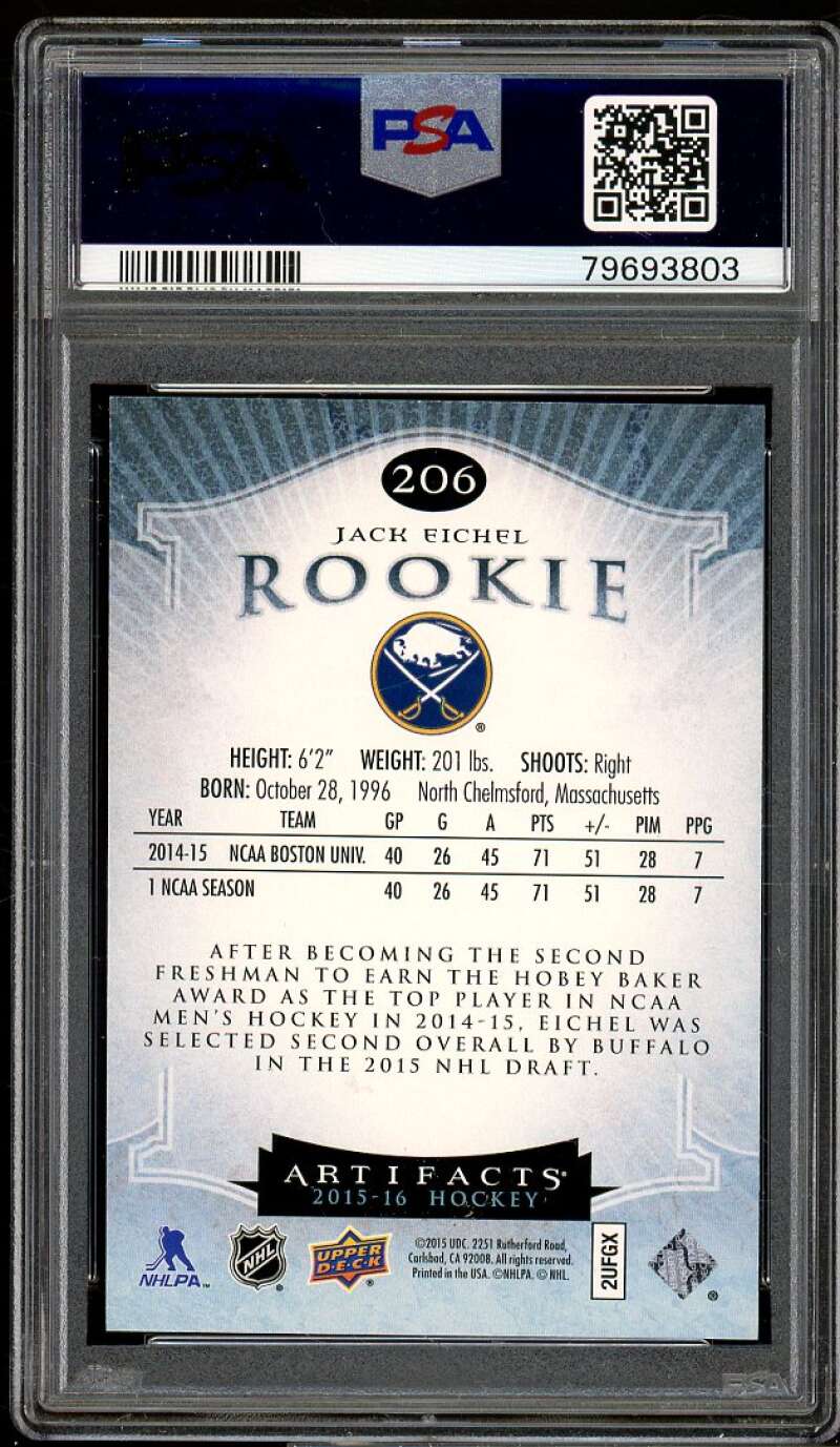 Jack Eichel Rookie Card 2016-17 U.D. Artifacts Ruby #206 PSA 9 Image 2