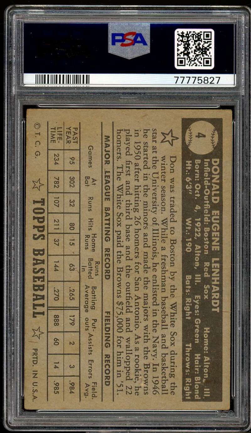 Don Lenhardt Card 1952 Topps Black Back #4 PSA 4 Image 2