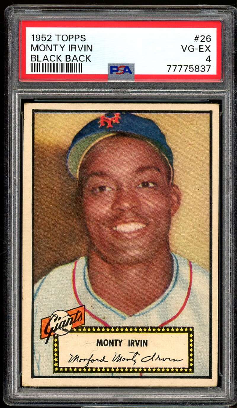 Monte Irvin Card 1952 Topps Black Back #26 PSA 4 Image 1