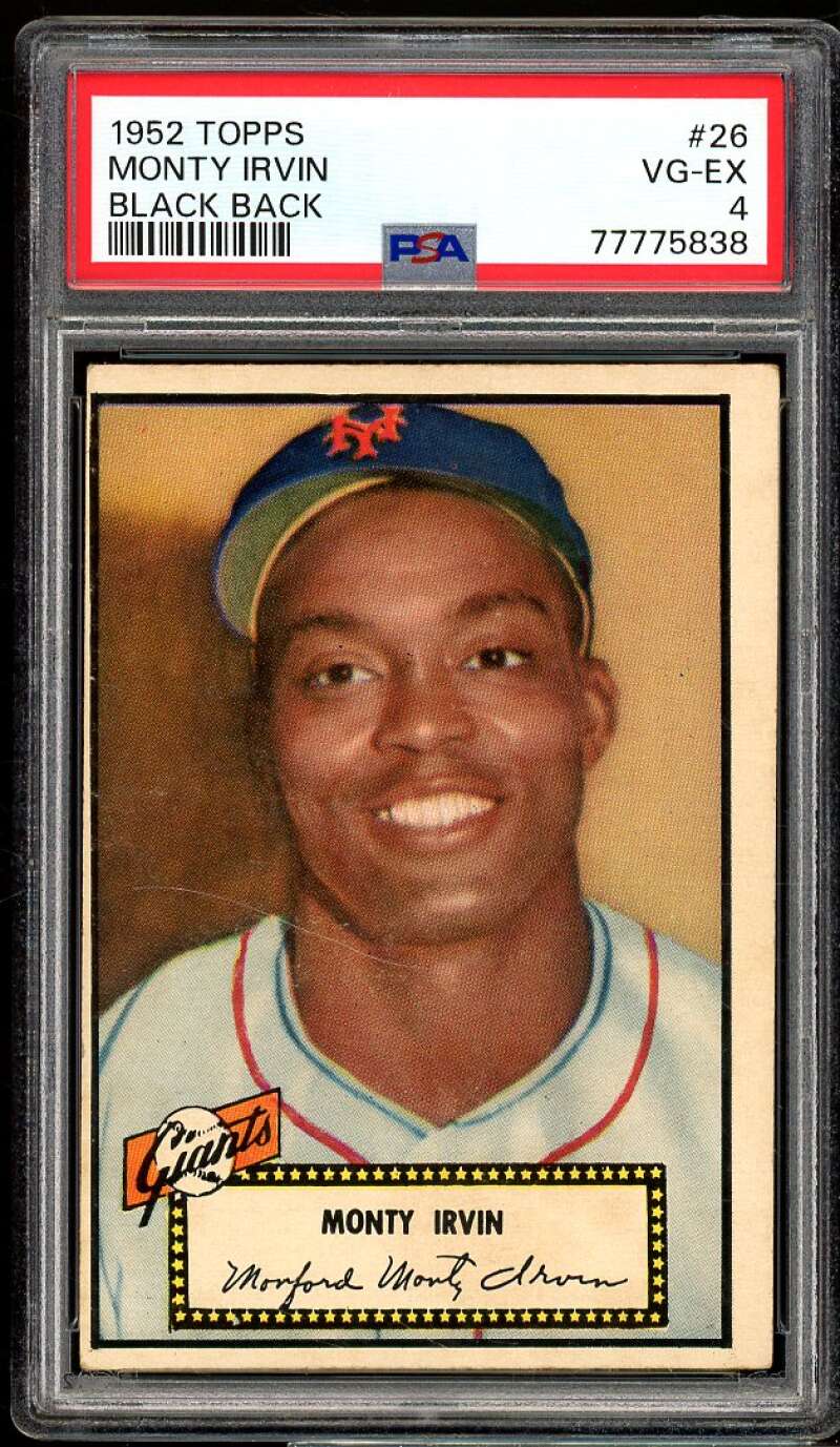 Monte Irvin Card 1952 Topps Black Back #26 PSA 4 Image 1