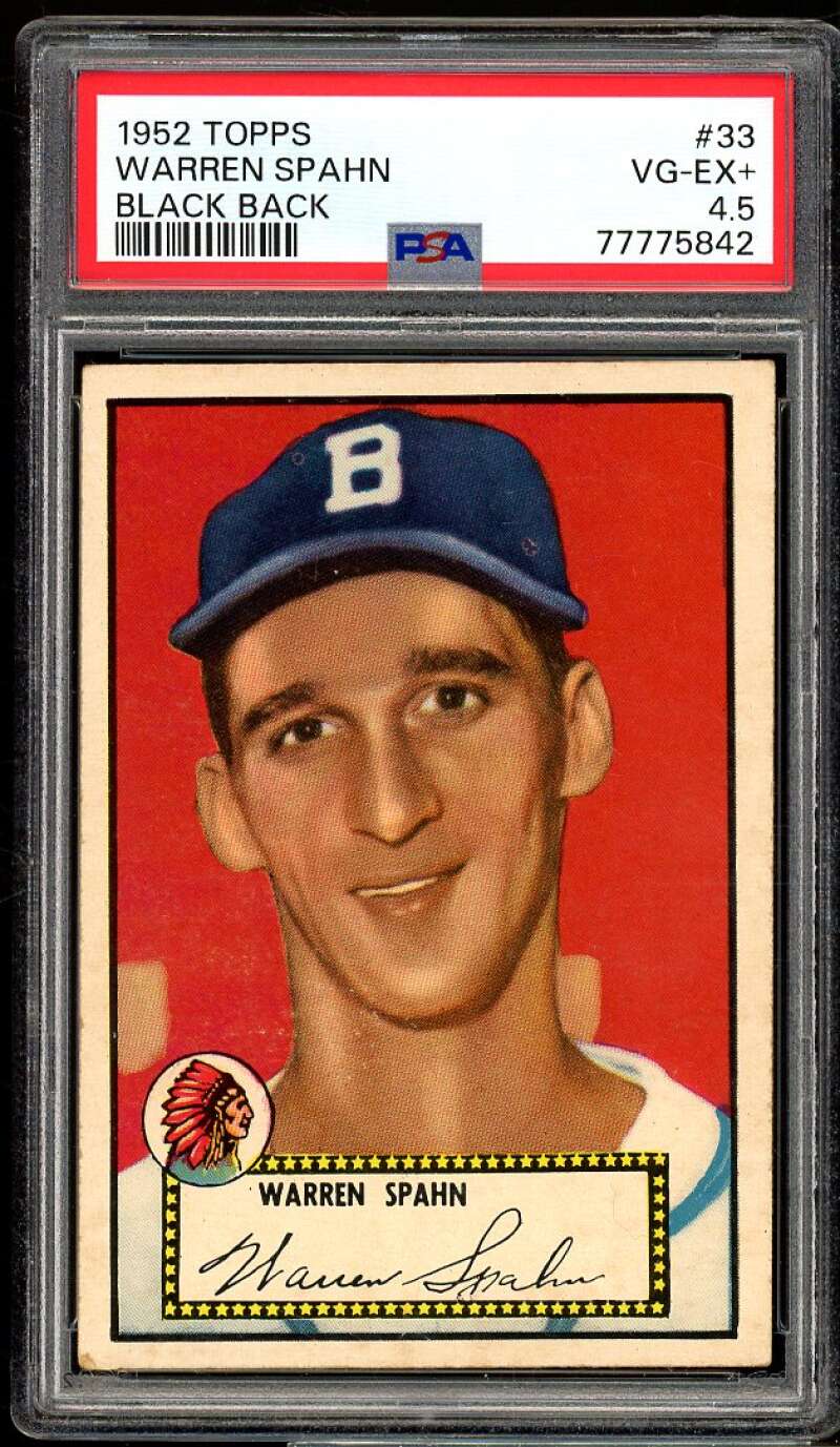 Warren Spahn Card 1952 Topps Black Back #33 PSA 4.5 Image 1