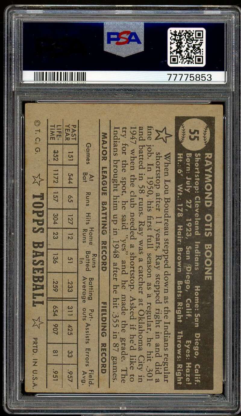 Ray Boone Card 1952 Topps Black Back #55 PSA 4.5 Image 2