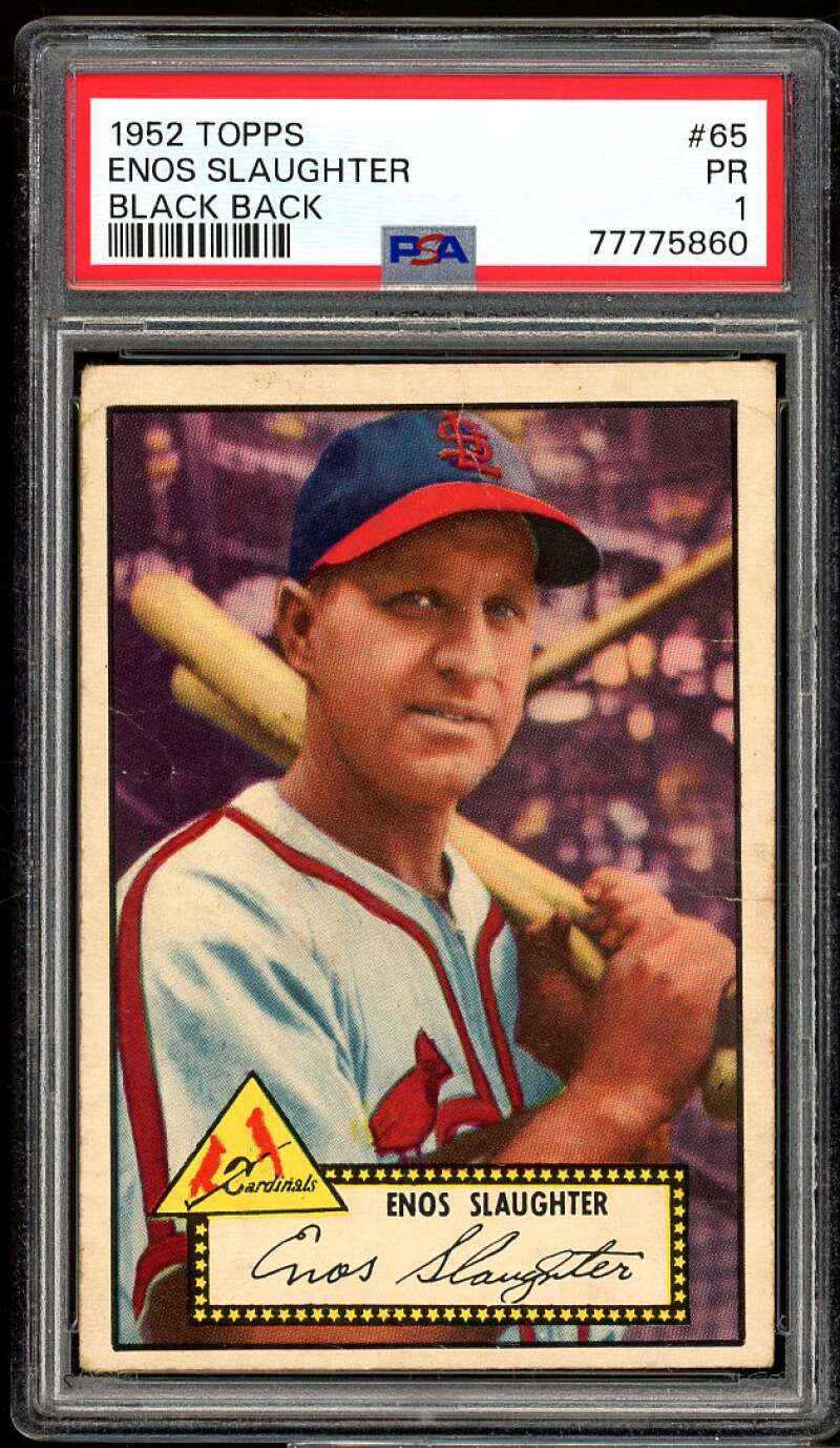 Enos Slaughter 1952 Topps Black Back #65 PSA 1 Image 1