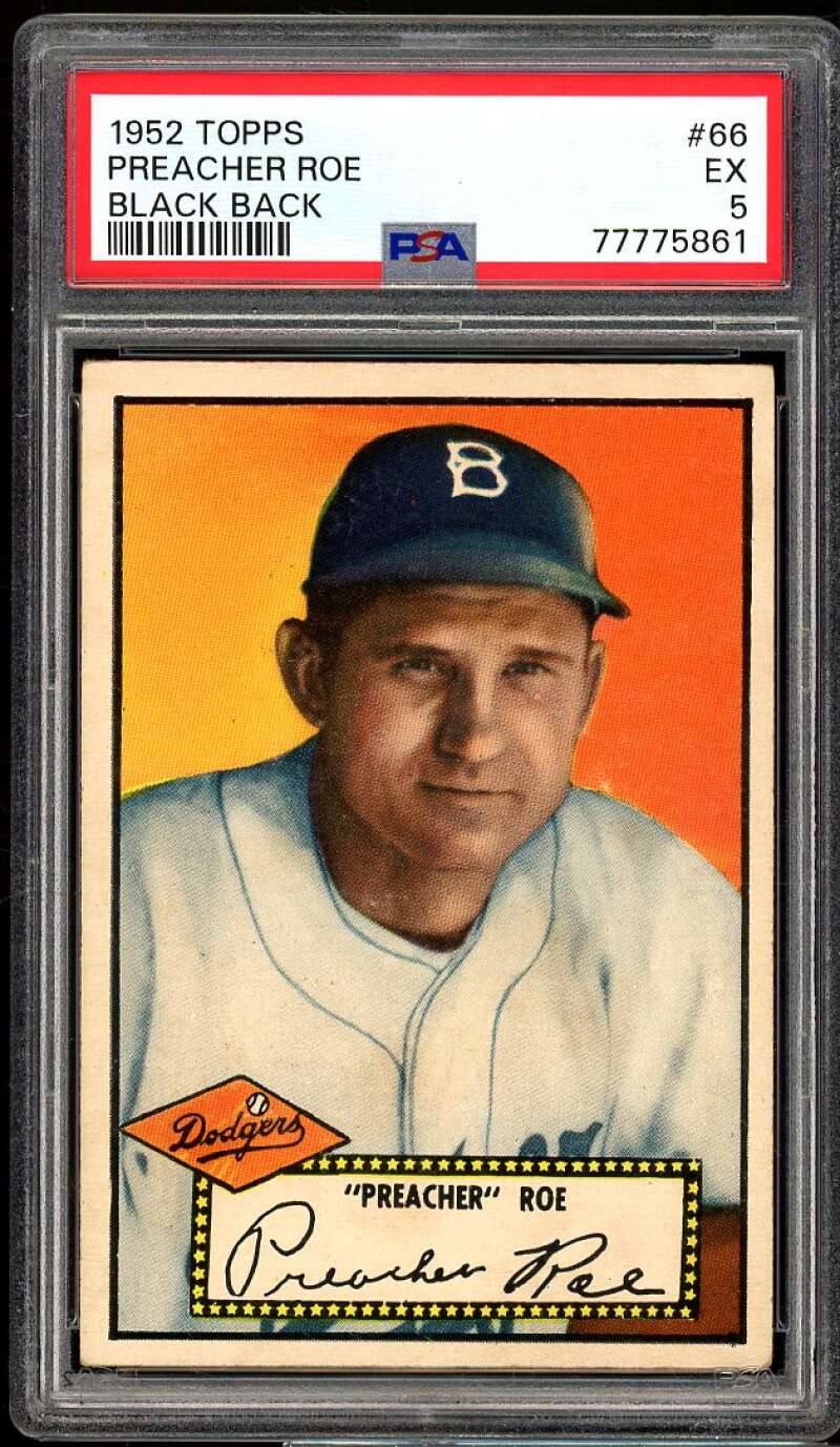 Preacher Roe Card 1952 Topps Black Back #66 PSA 5 Image 1