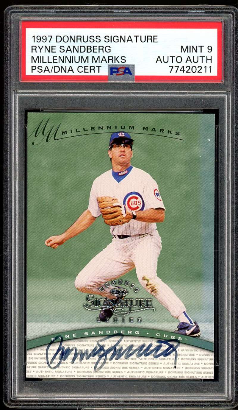 Ryne Sandberg Card 1997 Donruss Signature Millennium Marks #nno PSA 9 Auto Auth Image 1