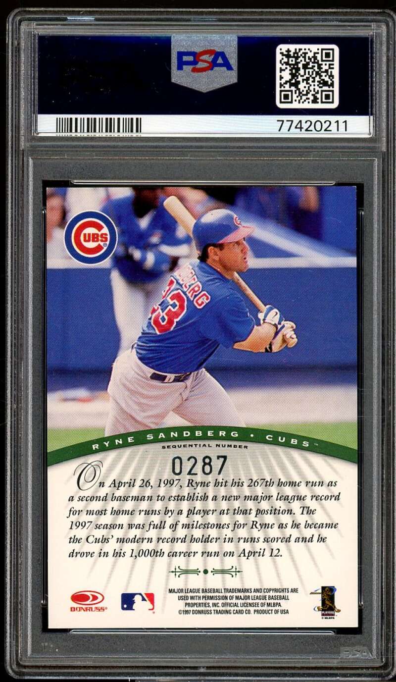 Ryne Sandberg Card 1997 Donruss Signature Millennium Marks #nno PSA 9 Auto Auth Image 2