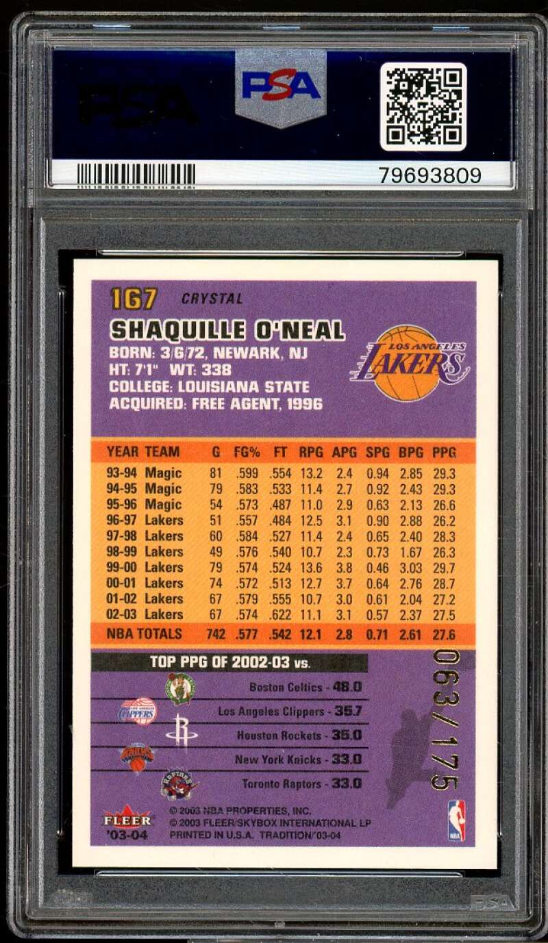 Shaquille O'Neal Card 2003-04 Fleer Tradition Crystal #167 (pop 4) PSA 10 Image 2