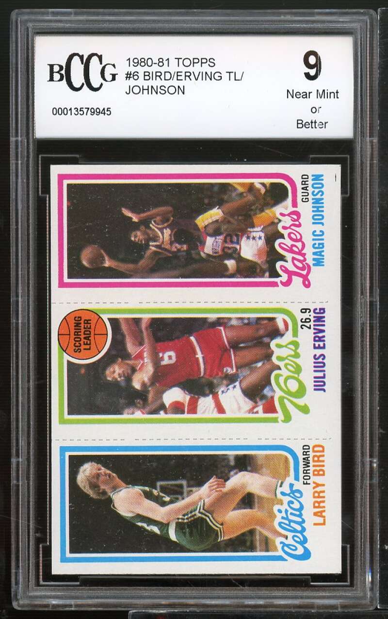 1980-81 Topps #6 Magic Johnson / Erving/ Larry Bird Rookie BGS BCCG 9 Near Mint+ Image 1