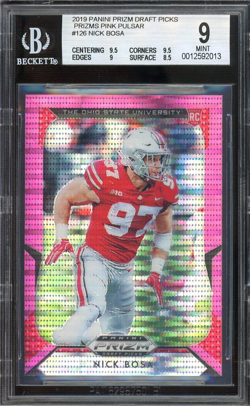 Nick Bosa Rookie Card 2019 Panini Prizm Draft Picks Prizm Pink Pulsar #126 BGS 9 Image 1