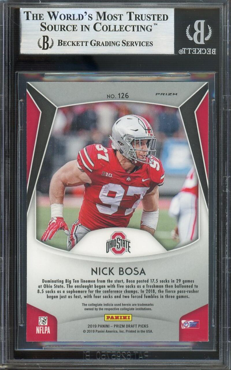 Nick Bosa Rookie Card 2019 Panini Prizm Draft Picks Prizm Pink Pulsar #126 BGS 9 Image 2