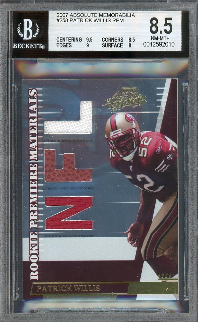 Patrick Willis Rookie Card 2007 Absolute Memorabilia Rookie Premier Materials #258 BGS 8.5 Image 1