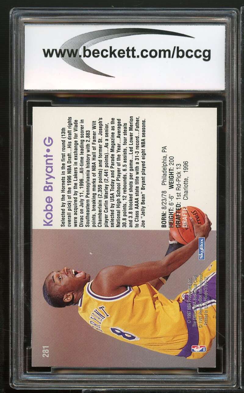 1996-97 Hoops #281 Kobe Bryant Rookie Card BGS BCCG 8 Excellent+ Image 2