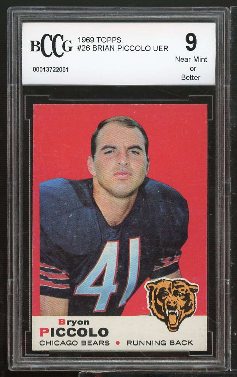 1969 Topps #26 Brian Piccolo Rookie Card BGS BCCG 9 Near Mint+ Image 1