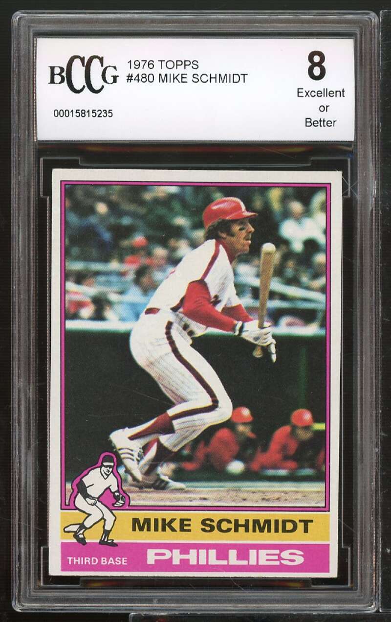 1976 Topps #480 Mike Schmidt Card BGS BCCG 8 Excellent+ Image 1