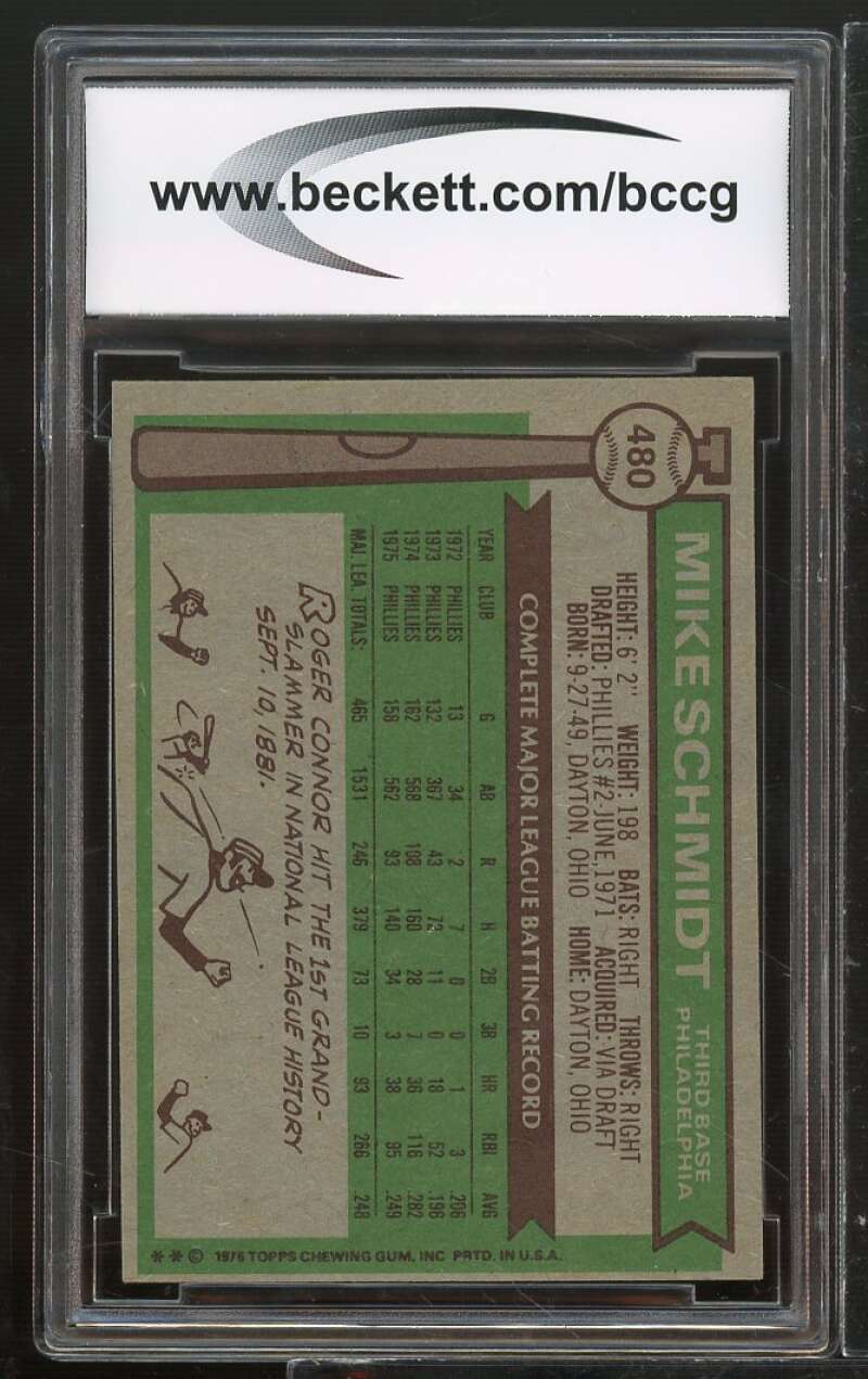 1976 Topps #480 Mike Schmidt Card BGS BCCG 8 Excellent+ Image 2