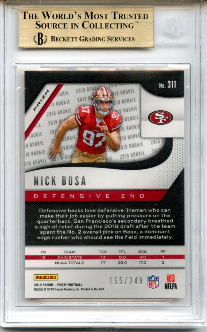 Nick Bosa Rookie Card 2019 Panini Prizm Prizms Orange /249   #311 BGS 9.5 Image 2