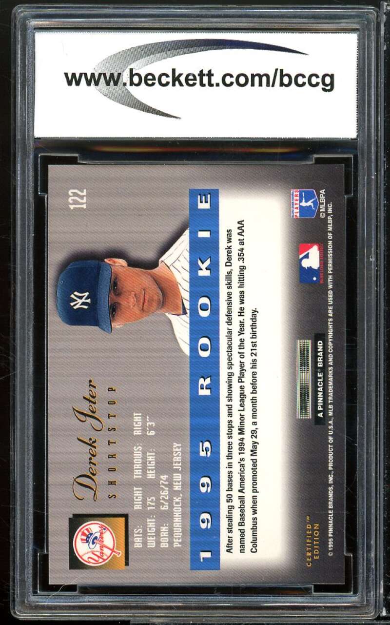 1995 Select Certified #122 Derek Jeter Rookie Card BGS BCCG 9 Near Mint+ Image 2