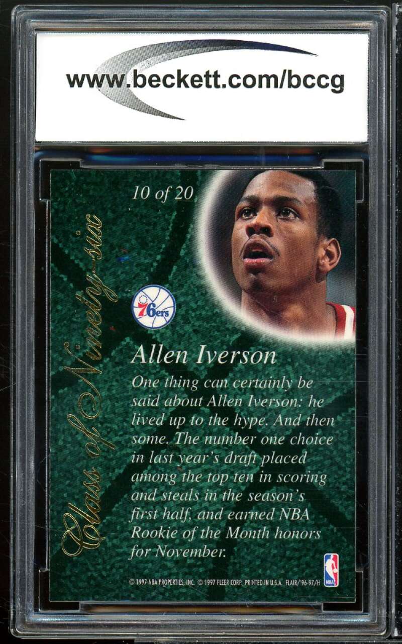 1996-97 Flair Showcase Class of '96 #10 Allen Iverson Rookie Card BGS BCCG 10 Mint+ Image 2