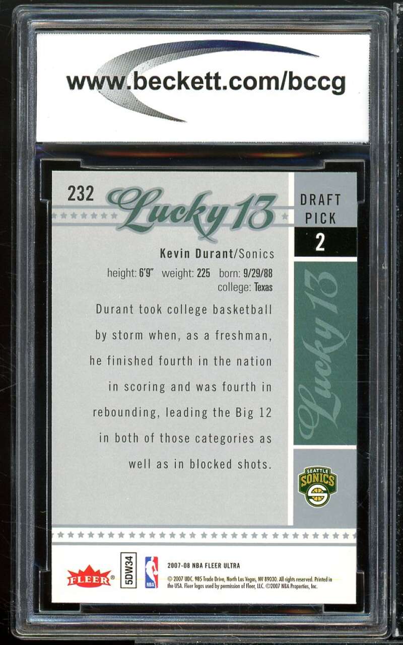 2007-08 Ultra SE #232 Kevin Durant Rookie Card BGS BCCG 10 Mint+ Image 2