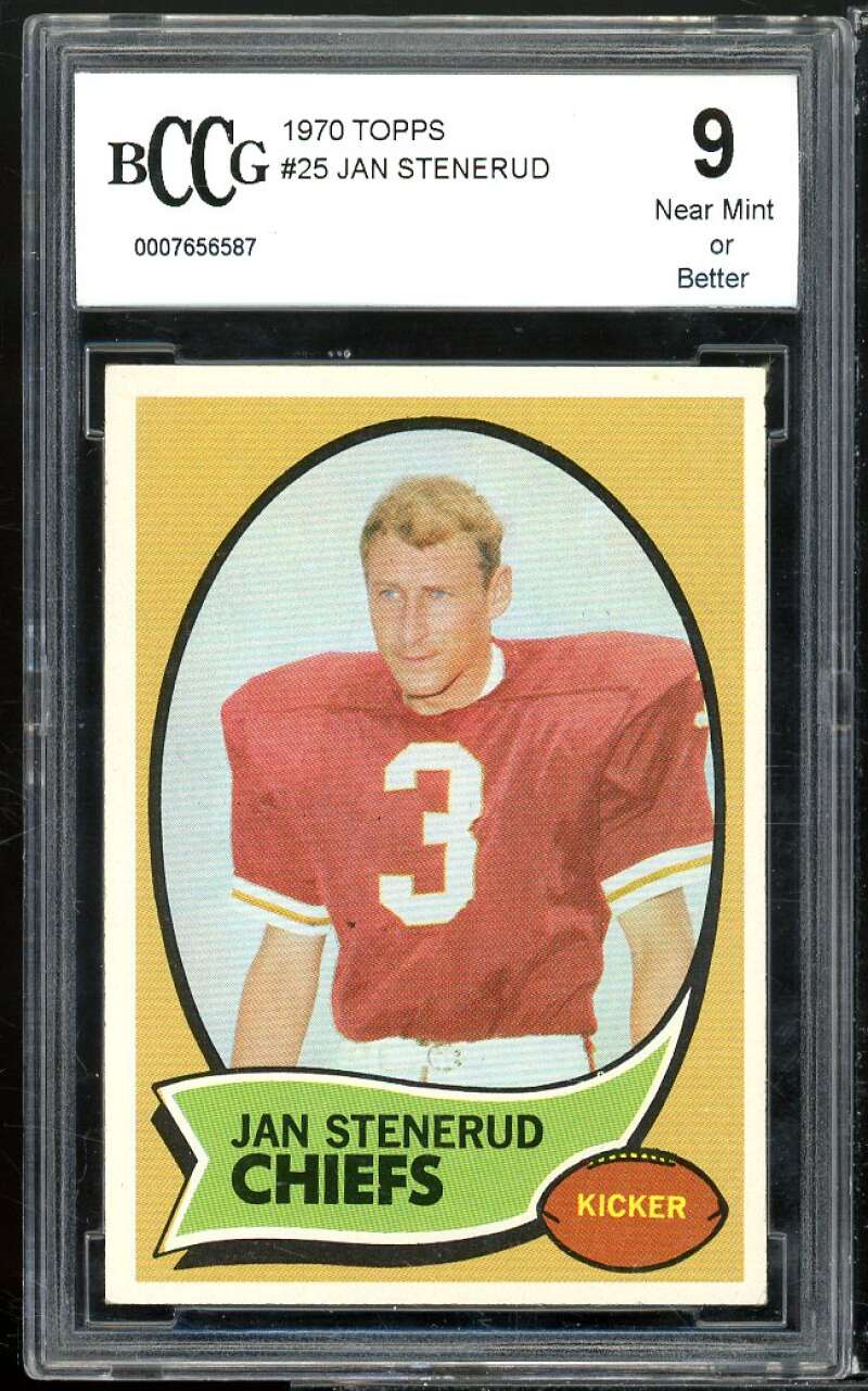 1970 Topps #25 Jan Stenerud Rookie Card BGS BCCG 9 Near Mint+ Image 1