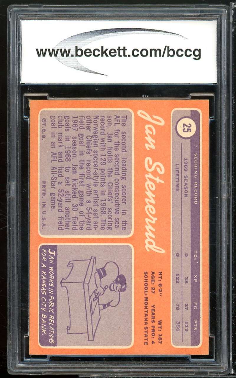 1970 Topps #25 Jan Stenerud Rookie Card BGS BCCG 9 Near Mint+ Image 2